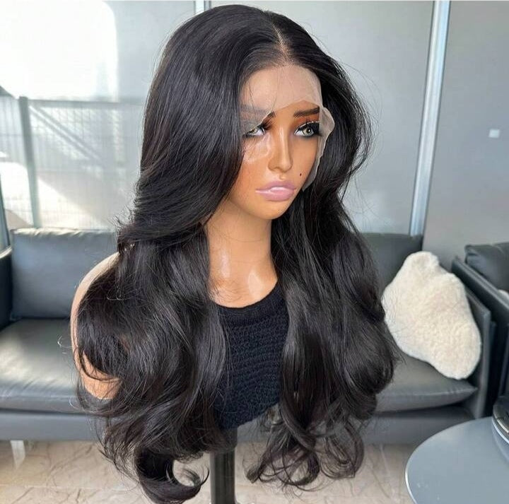 Natural black human blend lace front wig 22”