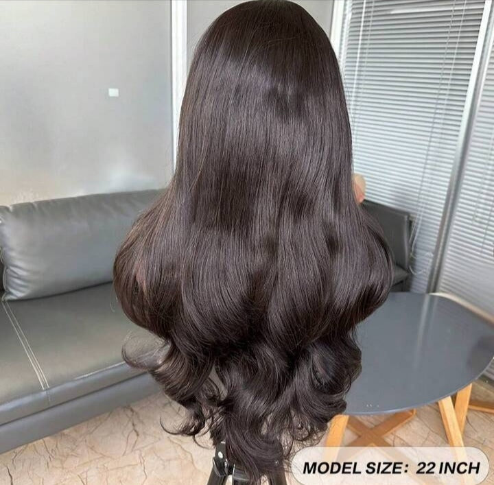 Natural black human blend lace front wig 22”