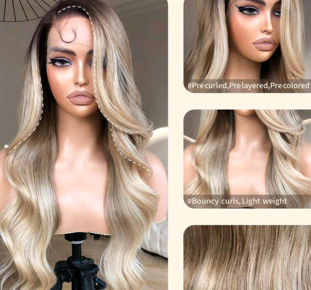 Ombre blonde body wave (human blend)High quality